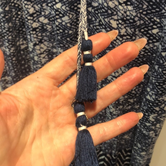 Lucky Brand like new blue white batik print stretch cotton modal midi tassels L - Picture 3 of 9